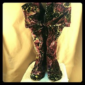 Born Crown velvet knee-high boots, purple.